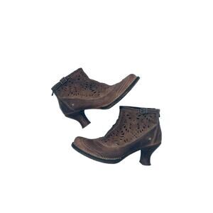Neosens Women Brown Leather Size 8 Cutout Heeled Ankle Shoes Booties EU 40